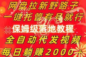 （8936期）网盘拉新野路子，一键托管有号就行，全自动代发视频，每日躺赚2000＋，…