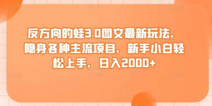 反方向的蛙3.0图文最新玩法，隐身各种主流项目，新手小白轻松上手，日入2000+【揭秘】