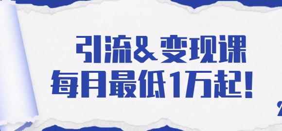 引流变现课:分享一整套流量方法以及各个渠道收入,每月最低1万起!