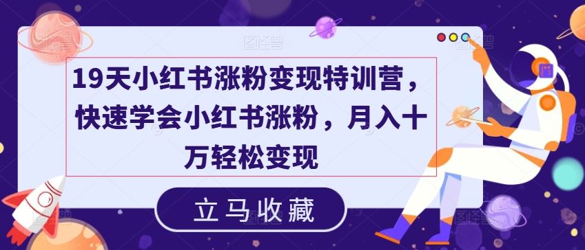 19天小红书涨粉变现特训营,快速学会小红书涨粉,月入十万轻松变现