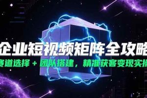 （15242期）企业短视频矩阵全攻略，赛道选择+团队搭建，精准获客变现实操