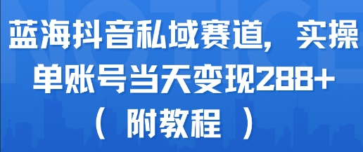 蓝海抖音私域赛道，实操单账号当天变现288+(附教程)