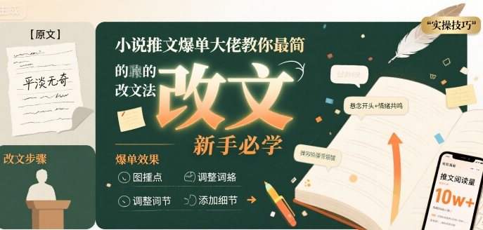 小说推文爆单大佬教你最简单的改文方法实操课，新手必学