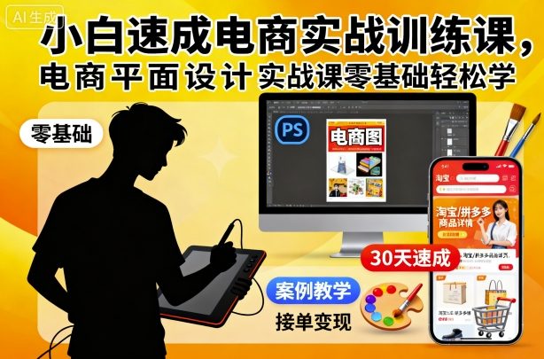 小白速成电商实战训练课，电商平面设计实战课零基础轻松学