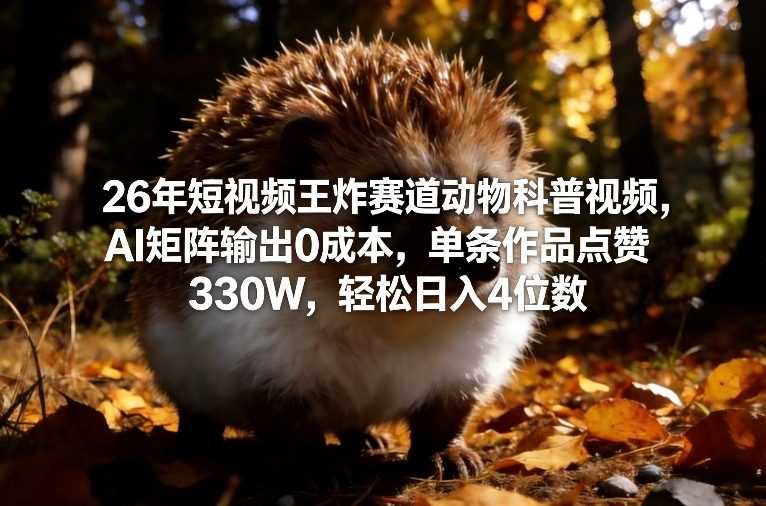26年短视频王炸赛道动物科普视频,AI矩阵输出0成本,单条作品点赞330W,轻松日入4位数-创客天堂