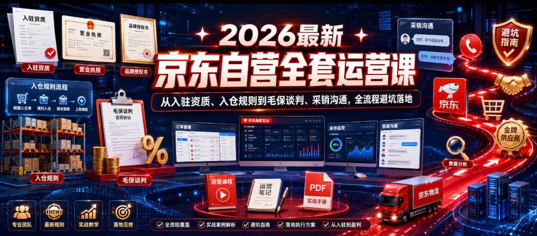 2026最新京东自营全套运营课,从入驻资质、入仓规则到毛保谈判、采销沟通,全流程避坑落地-创客天堂
